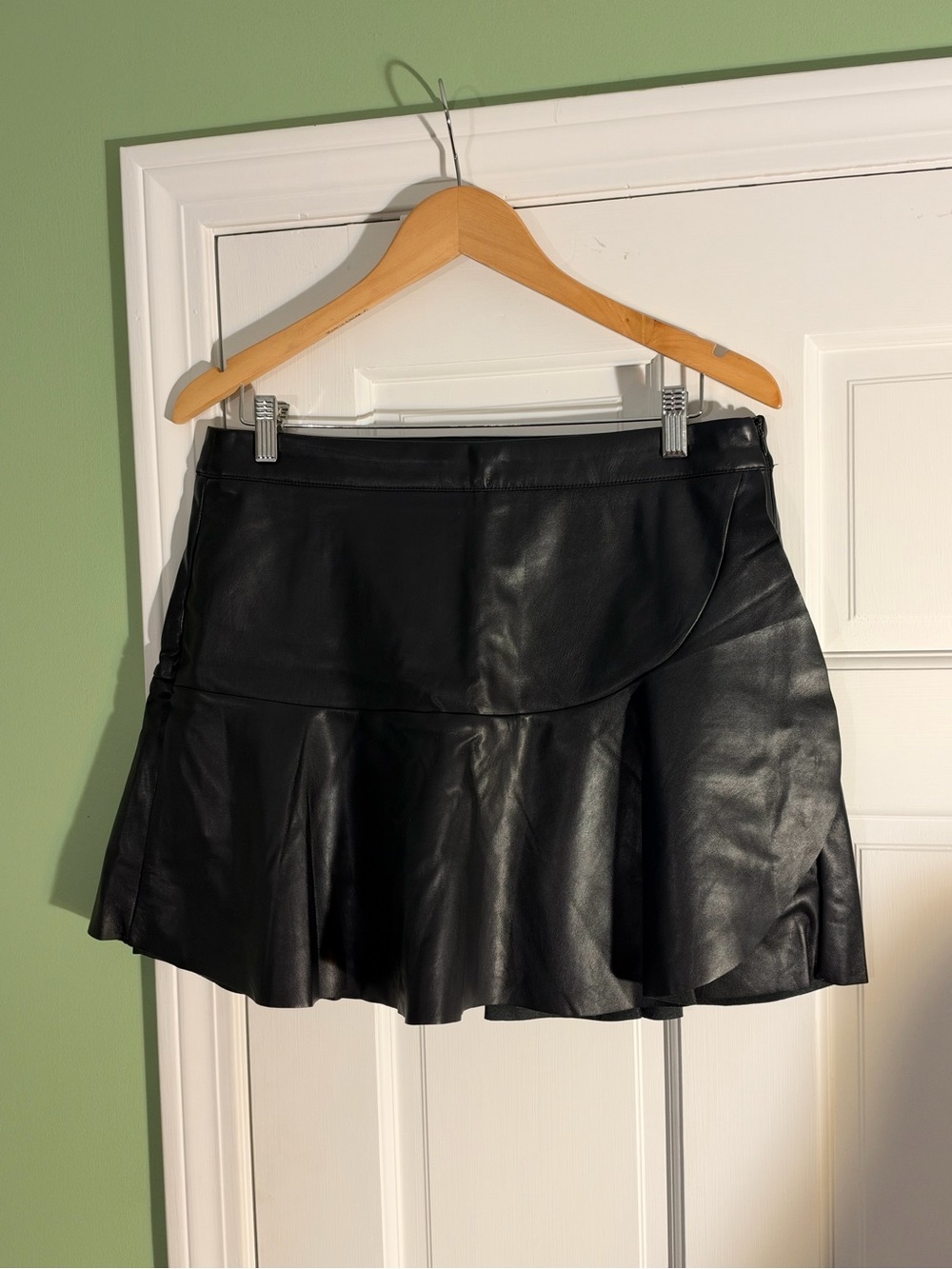 Black Faux Leather Flared Mini Skirt